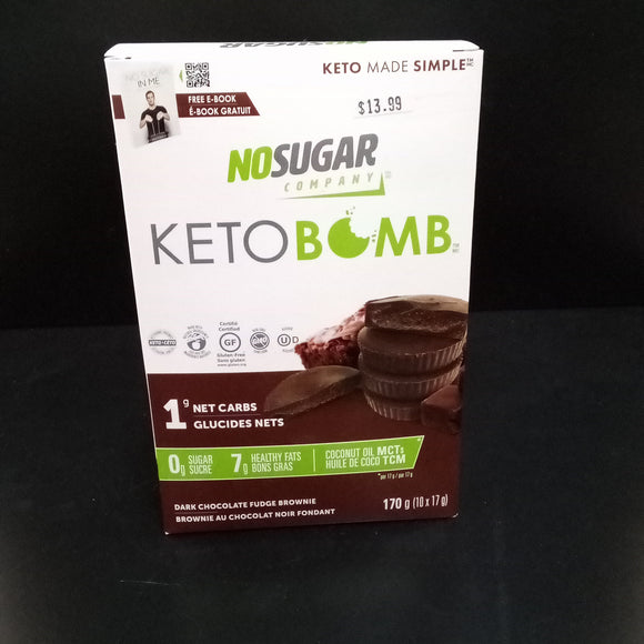 No Sugar Company Keto Bomb/box of 10 - Dark Chocolate Fudge Brownie